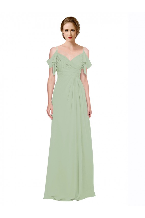 Sleeveless Smoke Green Off the Shoulder Low Back Lxue Chiffon A-Line Bridesmaid Dress Brisbane