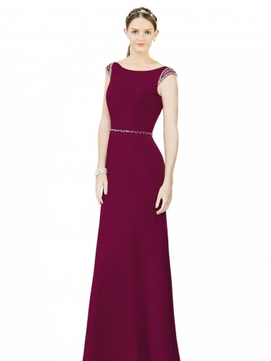 Sleeveless Boat Neck Low Back Soft Chiffon A-Line Bridesmaid Dress Brisbane