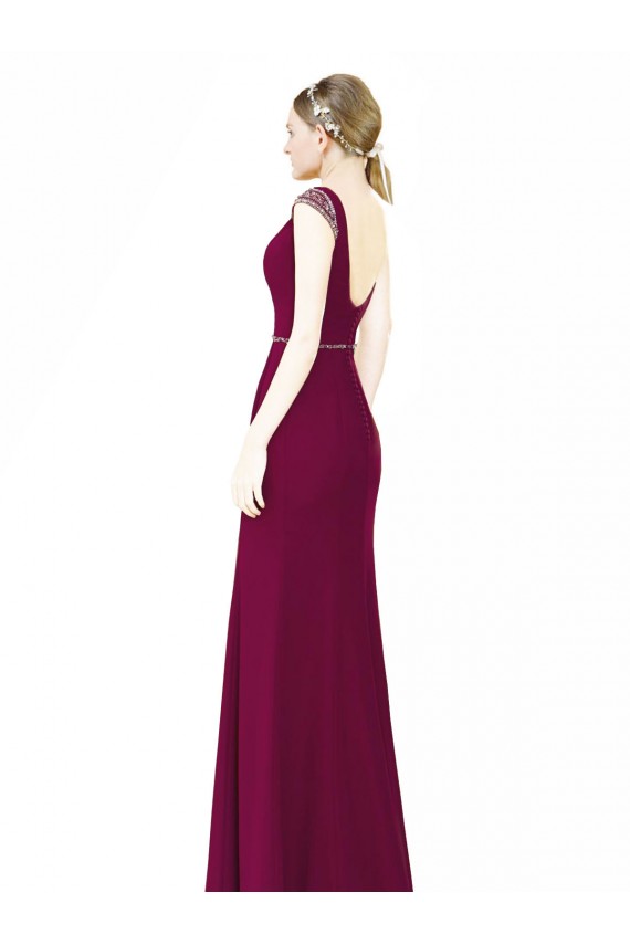 Sleeveless Boat Neck Low Back Soft Chiffon A-Line Bridesmaid Dress Brisbane