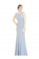 Sleeveless Light Sky Blue Boat Neck Low Back Soft Chiffon A-Line Bridesmaid Dress Brisbane