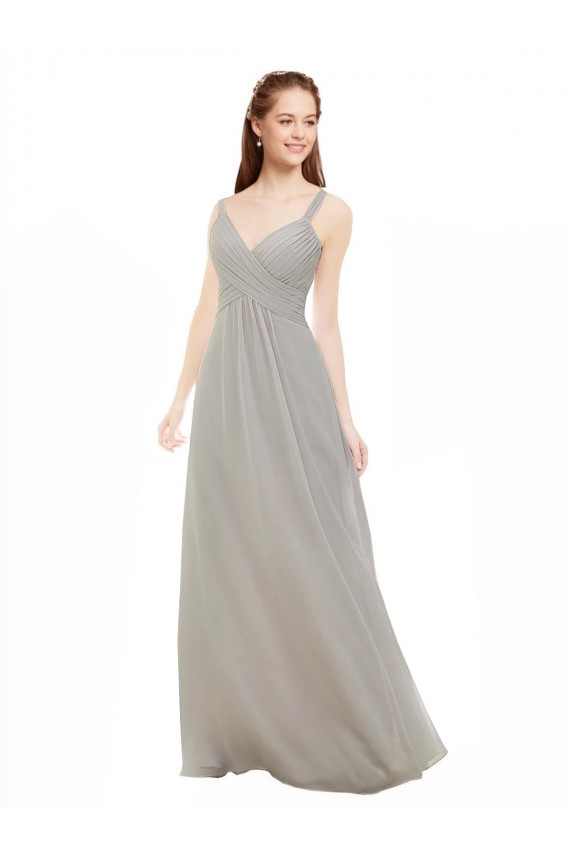 Sleeveless Silver Spaghetti Straps Criss Cross Back Soft Chiffon A-Line Bridesmaid Dress Brisbane