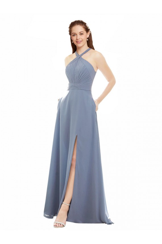 Sleeveless Halter Neck Soft Chiffon A-Line Evening Dress / Bridal Party Dress Brisbane