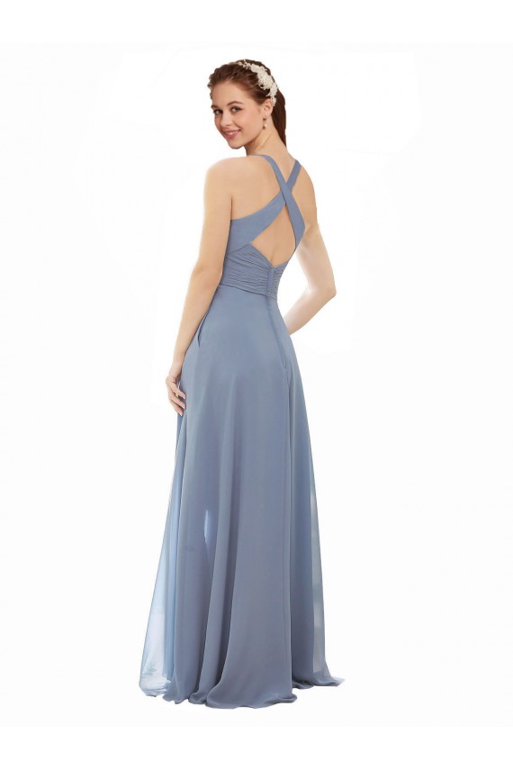 Sleeveless Halter Neck Soft Chiffon A-Line Evening Dress / Bridal Party Dress Brisbane