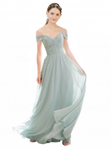 Cap Sleeves Sea Glass Off the Shoulder Soft Chiffon & Lace A-Line Bridesmaid Dress Brisbane