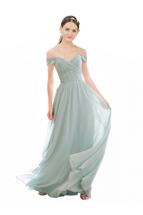 Cap Sleeves Sea Glass Off the Shoulder Soft Chiffon & Lace A-Line Bridesmaid Dress Brisbane