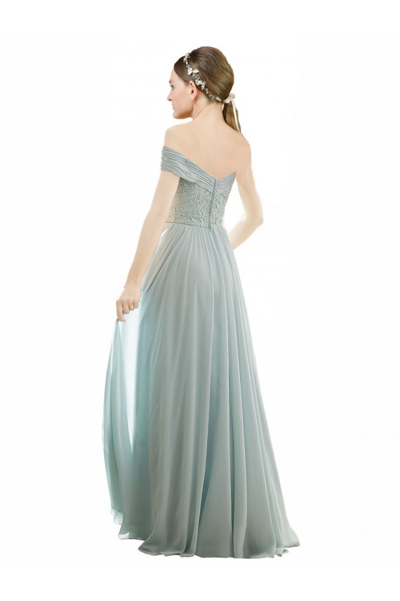 Cap Sleeves Sea Glass Off the Shoulder Soft Chiffon & Lace A-Line Bridesmaid Dress Brisbane