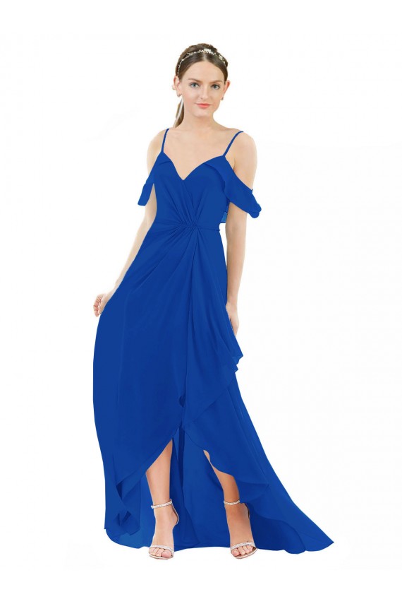 Cold Shoulder V-Neck Soft Chiffon A-Line High Low Bridesmaid Dress Brisbane