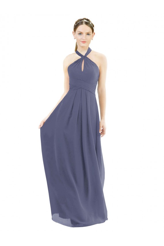 Sleeveless Silver Stone Halter Neck Low Back Soft Chiffon A-Line Bridesmaid Dress Brisbane