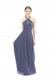 Sleeveless Silver Stone Halter Neck Low Back Soft Chiffon A-Line Bridesmaid Dress Brisbane