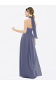 Sleeveless Silver Stone Halter Neck Low Back Soft Chiffon A-Line Bridesmaid Dress Brisbane