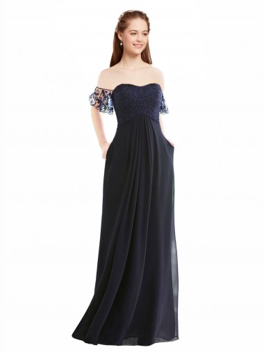 Cap Sleeves Off the Shoulder Soft Chiffon & Lace A-Line Formal Dress / Bridesmaid Dress Brisbane