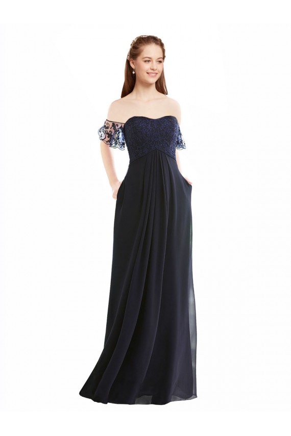 Cap Sleeves Off the Shoulder Soft Chiffon & Lace A-Line Formal Dress / Bridesmaid Dress Brisbane