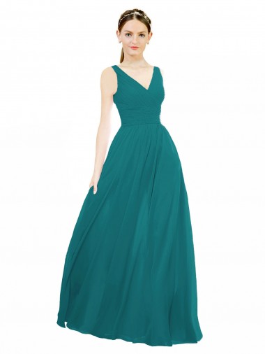 Sleeveless Hunter V-Neck Chiffon A-Line Bridesmaid Gowns Brisbane