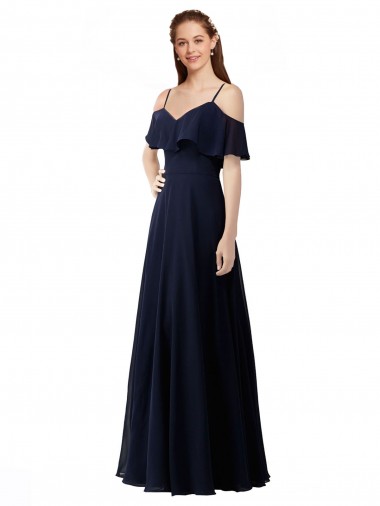 Sleeveless Dark Navy Off the Shoulder Soft Chiffon A-Line Bridesmaid Dress Brisbane