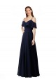 Sleeveless Dark Navy Off the Shoulder Soft Chiffon A-Line Bridesmaid Dress Brisbane