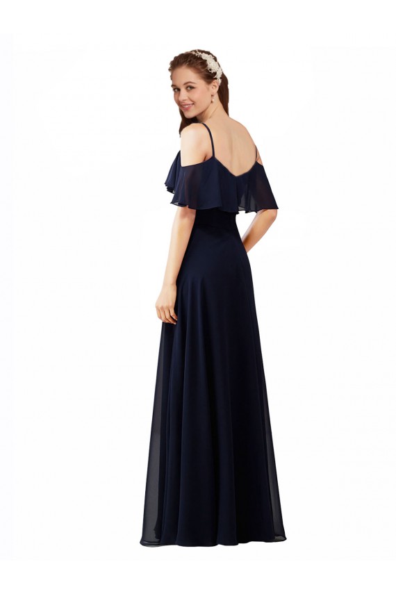 Sleeveless Dark Navy Off the Shoulder Soft Chiffon A-Line Bridesmaid Dress Brisbane
