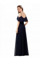 Sleeveless Dark Navy Off the Shoulder Soft Chiffon A-Line Bridesmaid Dress Brisbane
