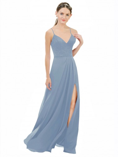 Sleeveless Spaghetti Straps Open Back Soft Chiffon & Lace A-Line Bridesmaid Dress Brisbane