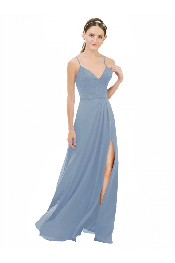 Sleeveless Spaghetti Straps Open Back Soft Chiffon & Lace A-Line Bridesmaid Dress Brisbane