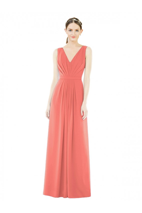 Sleeveless Coral V-Neck V-Back Soft Chiffon A-Line Bridesmaid Dress Brisbane