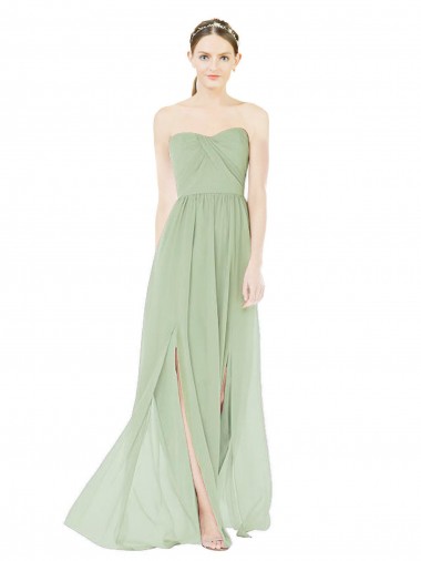 Sleeveless Sage Sweetheart Low Back Soft Chiffon A-Line Semi Formal Evening Dress / Bridesmaid Dress Brisbane