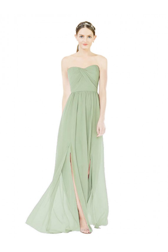 Sleeveless Sage Sweetheart Low Back Soft Chiffon A-Line Semi Formal Evening Dress / Bridesmaid Dress Brisbane