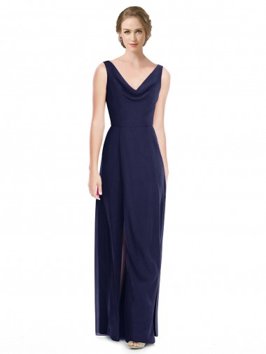 Sleeveless Dark Navy Cowl Neck V-Back Soft Chiffon A-Line Bridesmaid Dress Brisbane