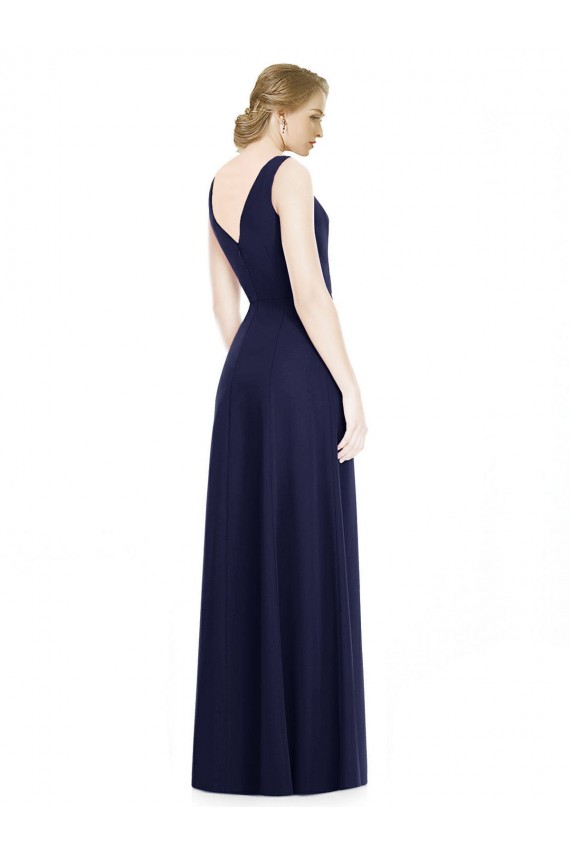 Sleeveless Dark Navy Cowl Neck V-Back Soft Chiffon A-Line Bridesmaid Dress Brisbane