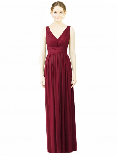 Sleeveless Burgundy V-Neck V-Back Soft Chiffon A-Line Bridesmaid Dress / Formal Dress Brisbane