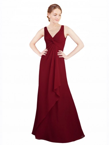 Sleeveless Burgundy V-Neck Chiffon A-Line Bridesmaid Dress / Evening Dress Brisbane