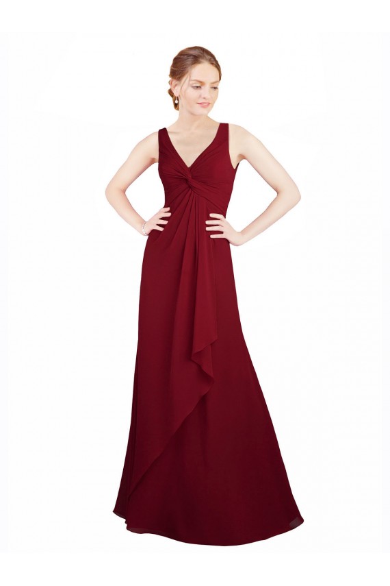 Sleeveless Burgundy V-Neck Chiffon A-Line Bridesmaid Dress / Evening Dress Brisbane