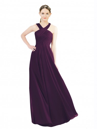 Sleeveless Grape Halter Neck Long Soft Chiffon A-Line Bridesmaid Dresses Brisbane