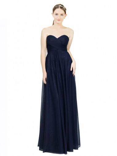 Sleeveless Dark Navy Sweetheart Low Back Chiffon A-Line Bridesmaid Dress / Evening Dress Brisbane