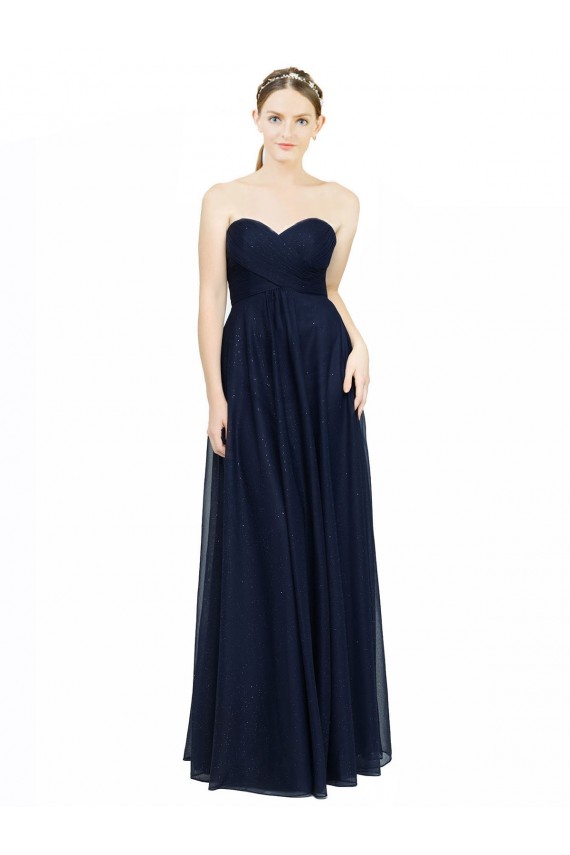 Sleeveless Dark Navy Sweetheart Low Back Chiffon A-Line Bridesmaid Dress / Evening Dress Brisbane