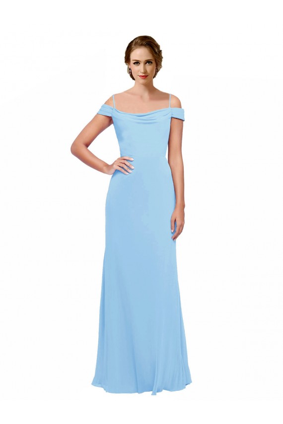 Sleeveless Periwinkle Off the Shoulder Soft Chiffon A-Line Bridesmaid Dress Brisbane