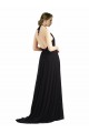 Sleeveless Oyster Silver Halter Neck Open Back Soft Chiffon A-Line Bridesmaid Dress Brisbane