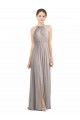Sleeveless Oyster Silver Halter Neck Open Back Soft Chiffon A-Line Bridesmaid Dress Brisbane