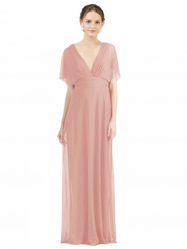Short Sleeves V-Neck V-Back Soft Chiffon A-Line Bridesmaid Dress / Formal Dress Brisbane