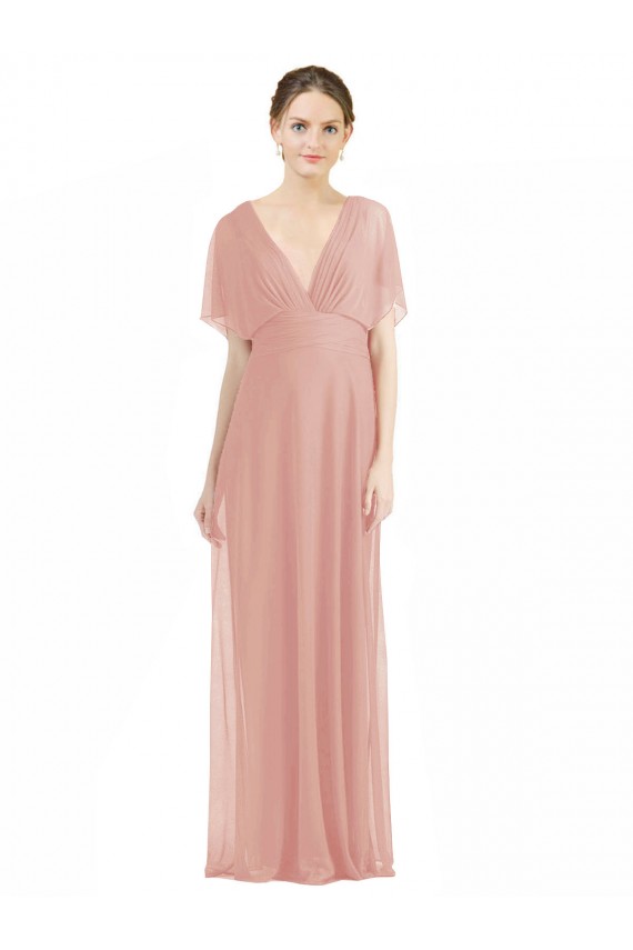 Short Sleeves V-Neck V-Back Soft Chiffon A-Line Bridesmaid Dress / Formal Dress Brisbane