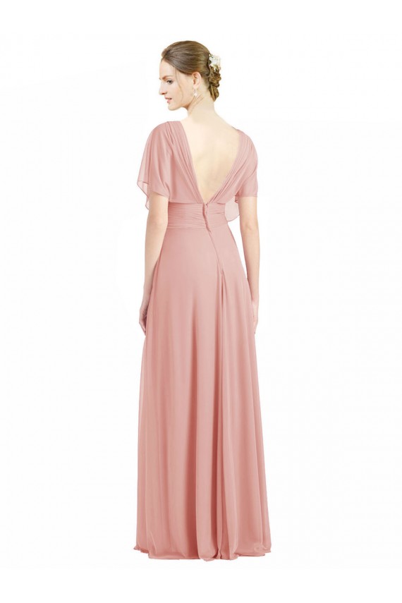 Short Sleeves V-Neck V-Back Soft Chiffon A-Line Bridesmaid Dress / Formal Dress Brisbane