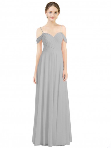 Sleeveless Silver Off the Shoulder Low Back Lxue Chiffon A-Line Bridesmaid Dress Brisbane