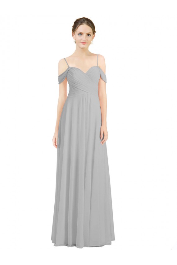 Sleeveless Silver Off the Shoulder Low Back Lxue Chiffon A-Line Bridesmaid Dress Brisbane