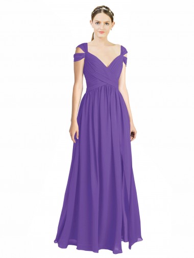 Cap Sleeves Off the Shoulder Open Back Soft Chiffon A-Line Bridesmaid Dress Brisbane