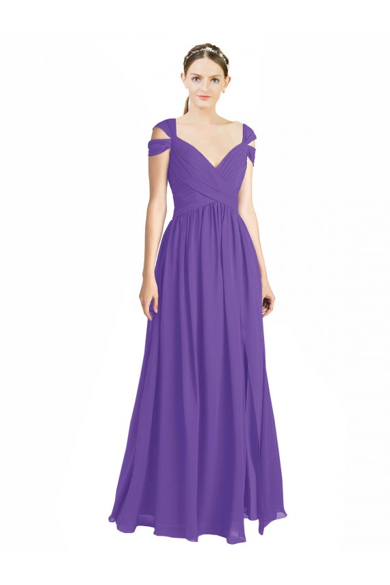 Cap Sleeves Off the Shoulder Open Back Soft Chiffon A-Line Bridesmaid Dress Brisbane