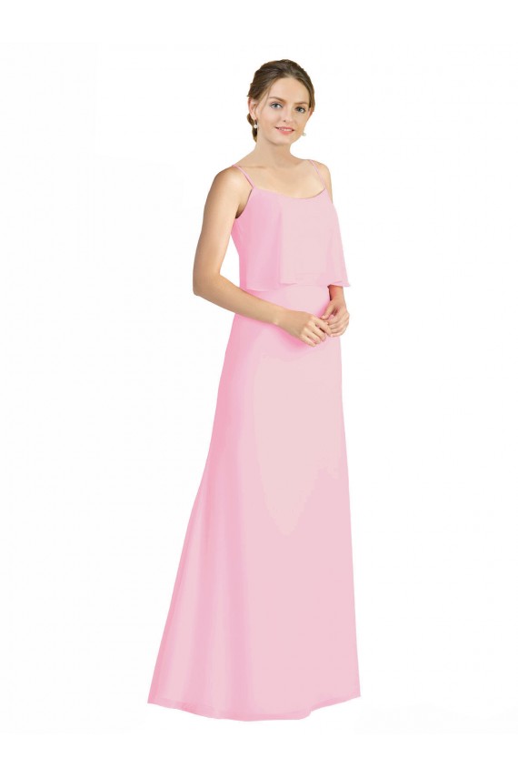 Sleeveless Barely Pink Spaghetti Straps Open Back Soft Chiffon A-Line Bridesmaid Dress Brisbane