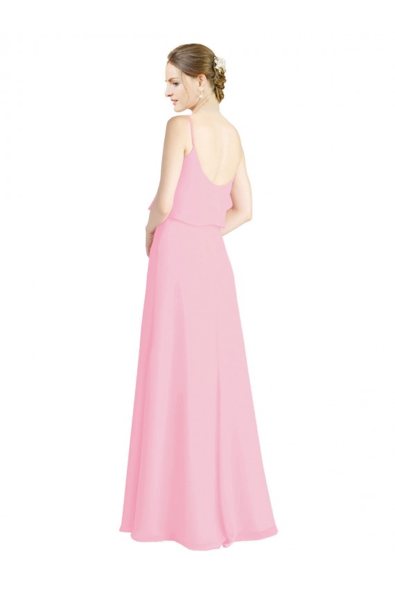 Sleeveless Barely Pink Spaghetti Straps Open Back Soft Chiffon A-Line Bridesmaid Dress Brisbane