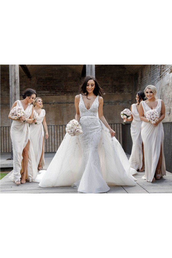Sleeveless V-Neck Low Back Soft Chiffon A-Line Bridesmaid Dress Brisbane