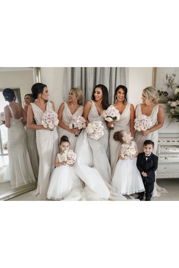Sleeveless V-Neck Low Back Soft Chiffon A-Line Bridesmaid Dress Brisbane