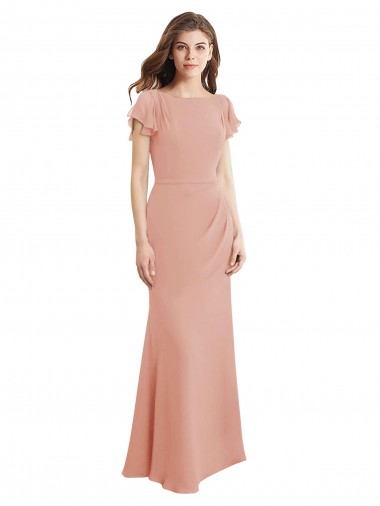 Sleeveless Boat Neck Low Back Soft Chiffon Mermaid Prom Dress / Bridesmaid Dress Brisbane