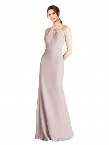 Sleeveless Halter Neck Open Back Soft Chiffon Sheath Bridesmaid Dress Brisbane